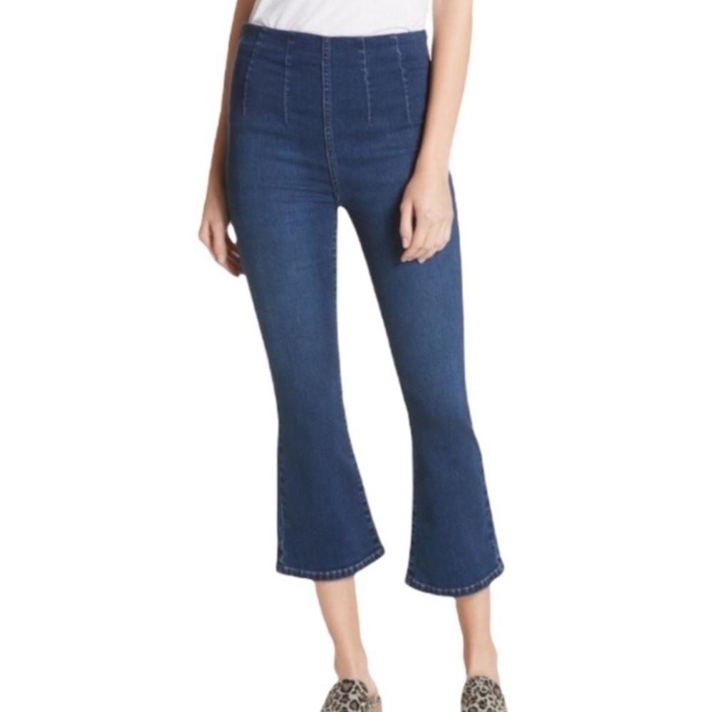 Free People Ultra High Waist High Rise Pleated Pull On Wide Leg Crop Jeans